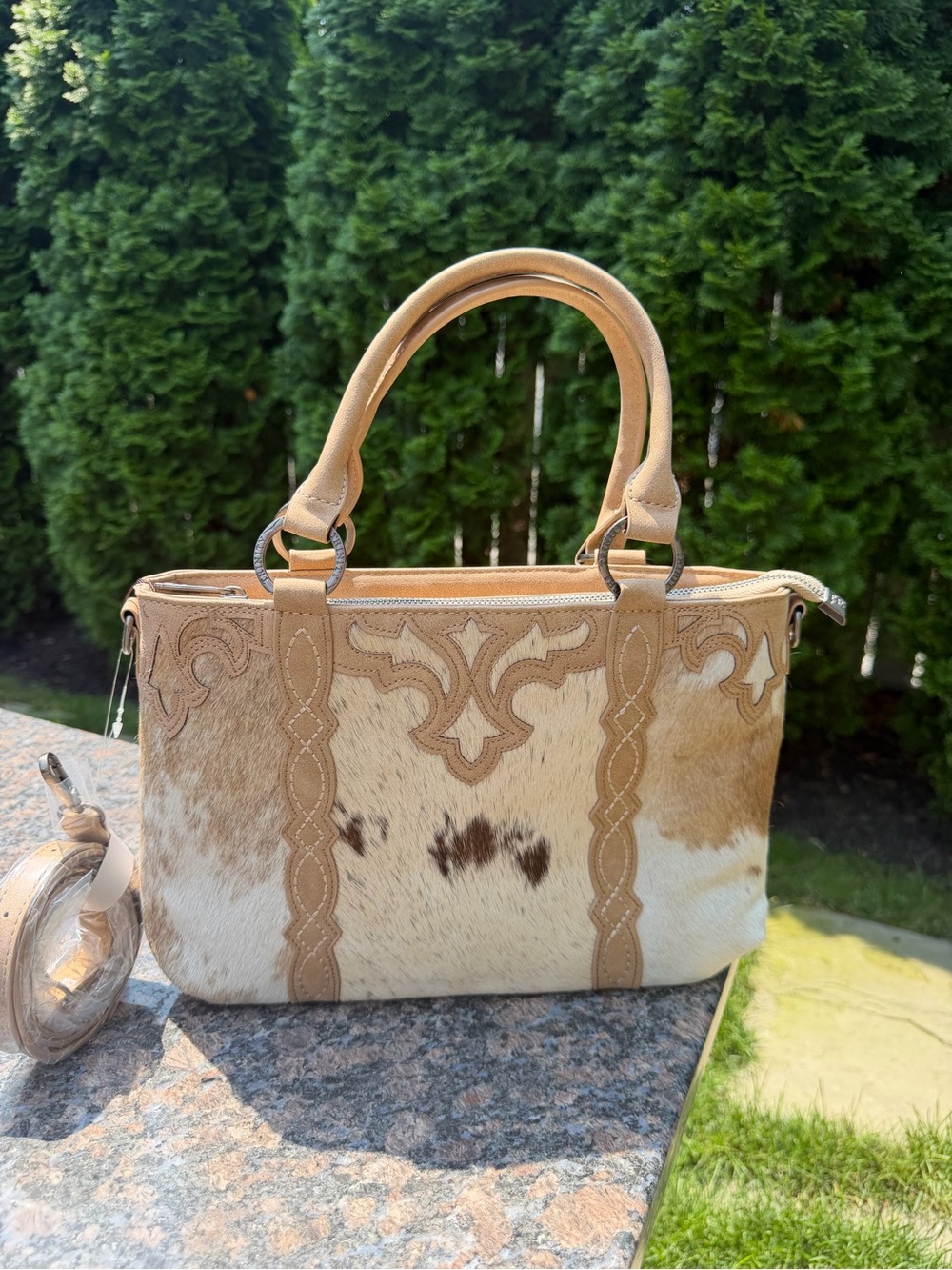 Trinity Ranch Genuine Hair-On Cowhide Collection Concealed Carry Tote - Tan - Picture 2 of 16